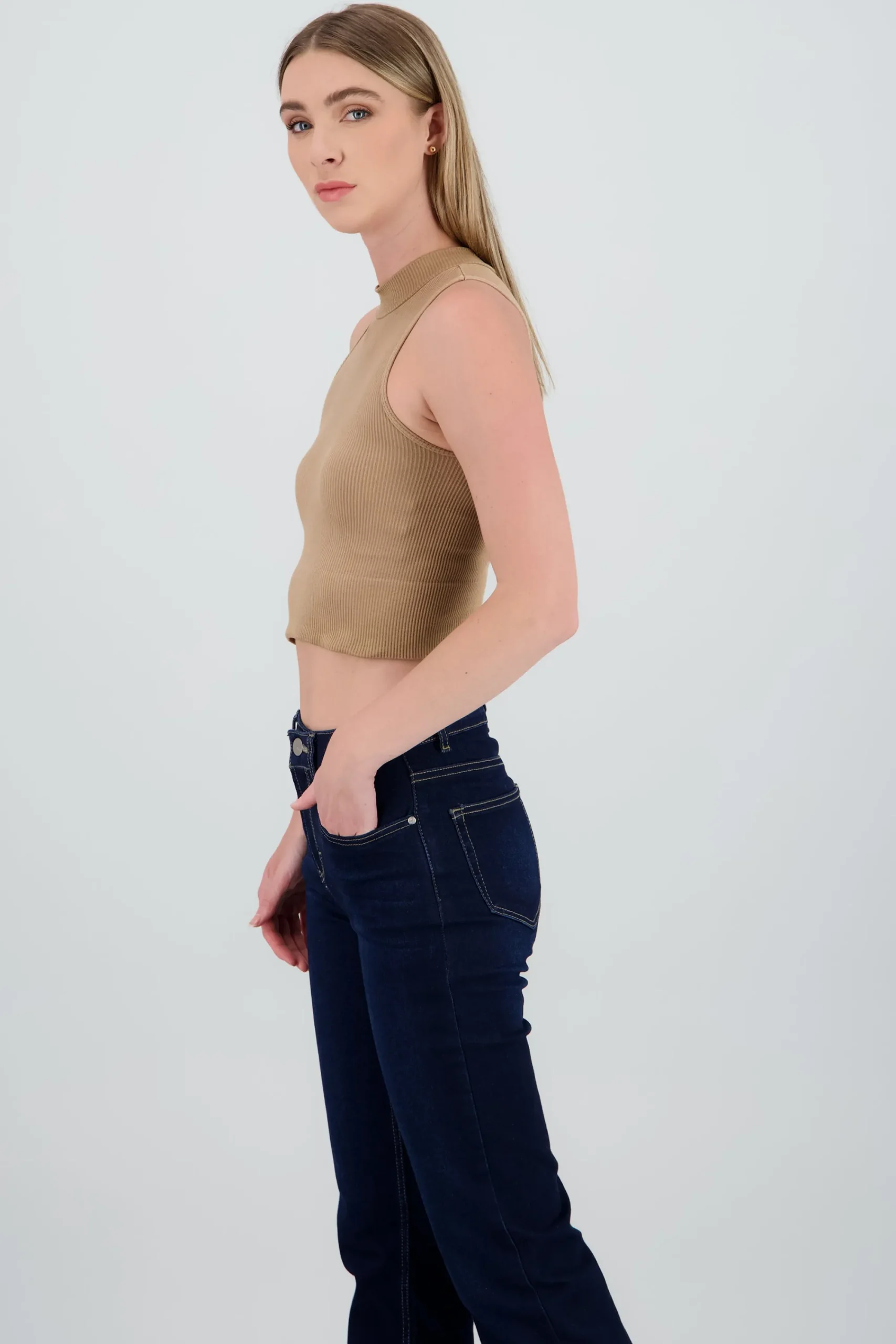 Shasa Basic Ribbed High Neck Top
