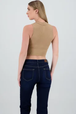 Shasa Basic Ribbed High Neck Top