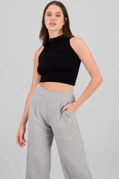 Shasa Basic Ribbed High Neck Top