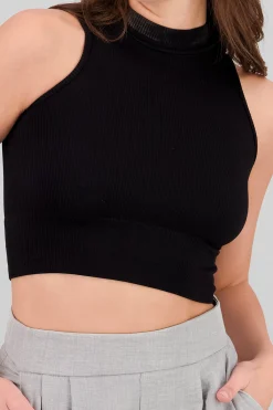 Shasa Basic Ribbed High Neck Top