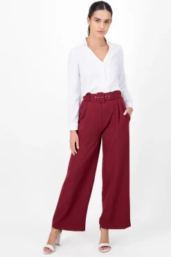 Shasa Basic Wide Leg Dress Pants With Belt