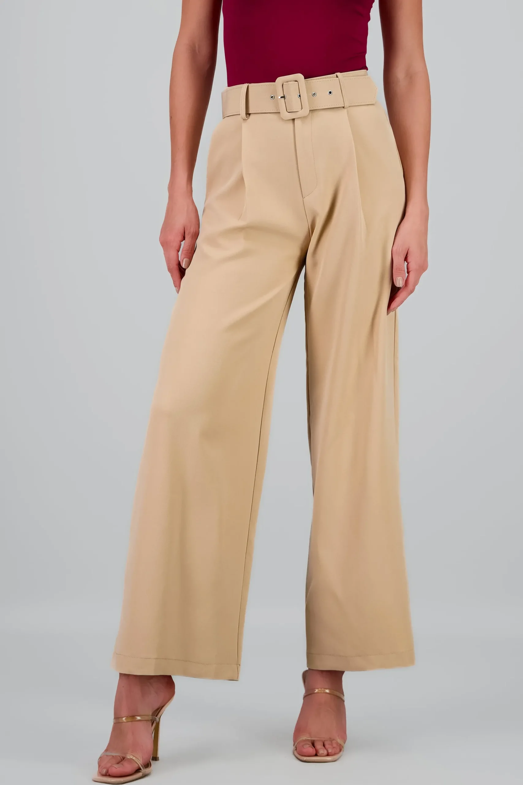 Shasa Basic Wide Leg Dress Pants With Belt
