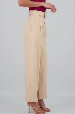 Shasa Basic Wide Leg Dress Pants With Belt