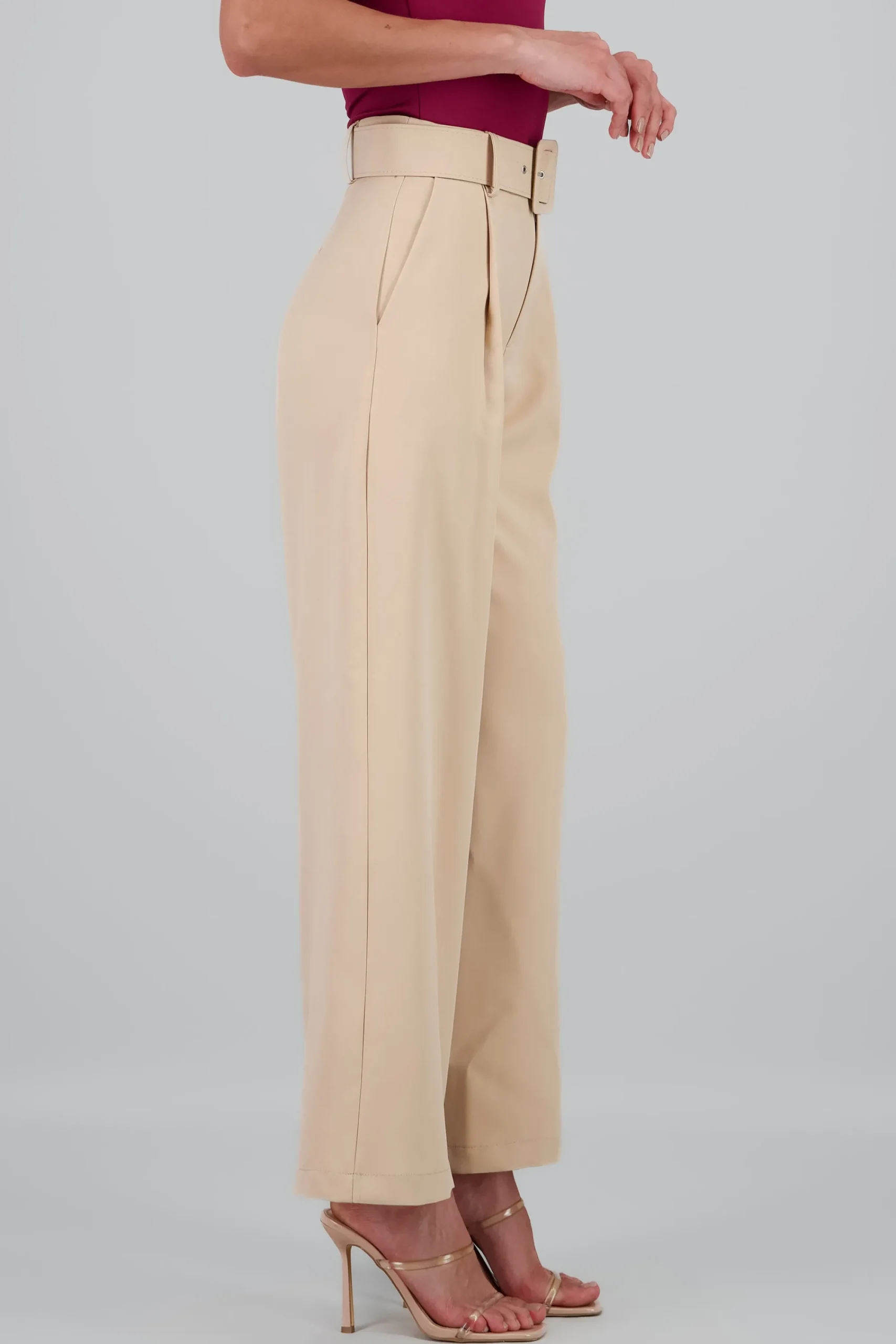 Shasa Basic Wide Leg Dress Pants With Belt