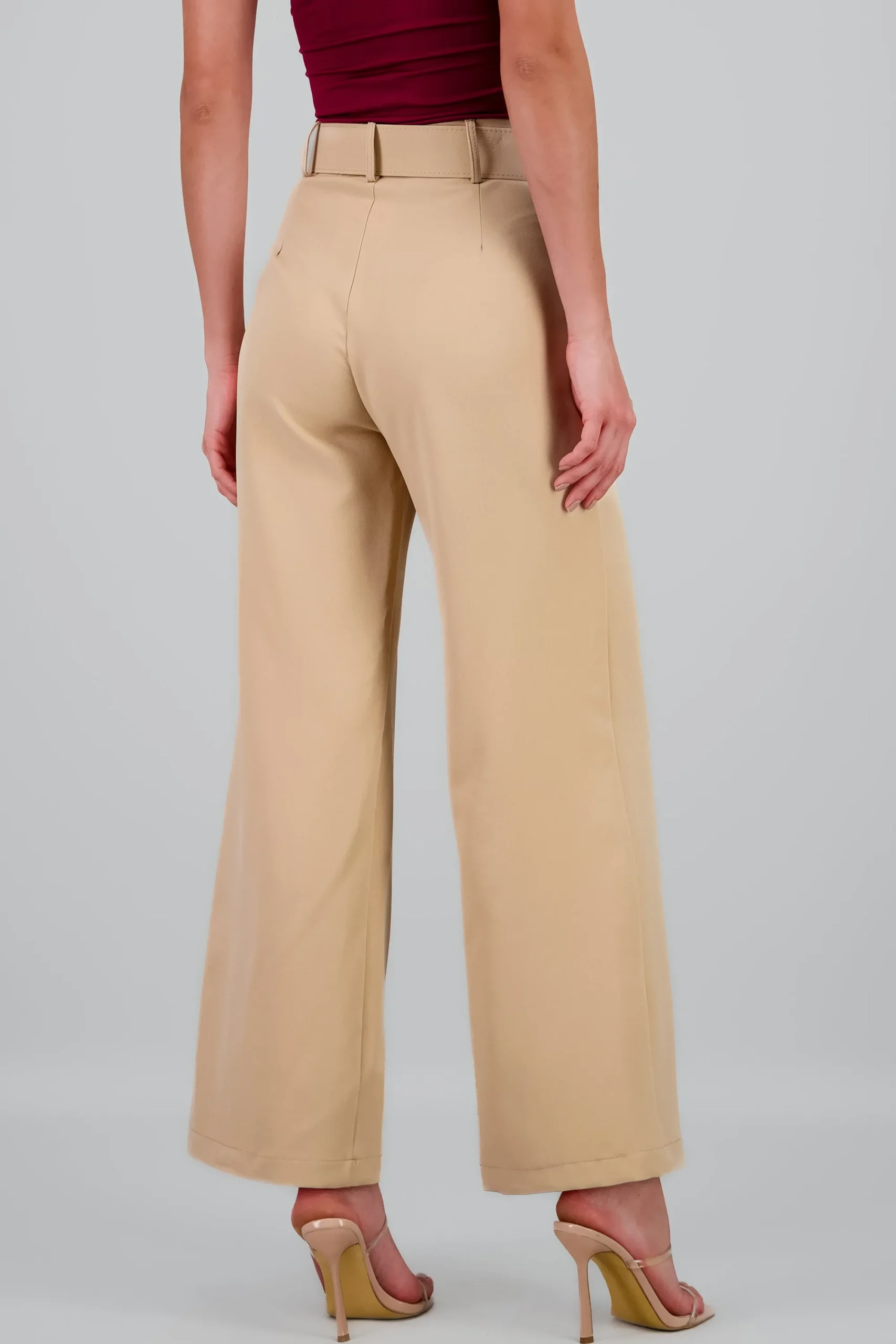 Shasa Basic Wide Leg Dress Pants With Belt