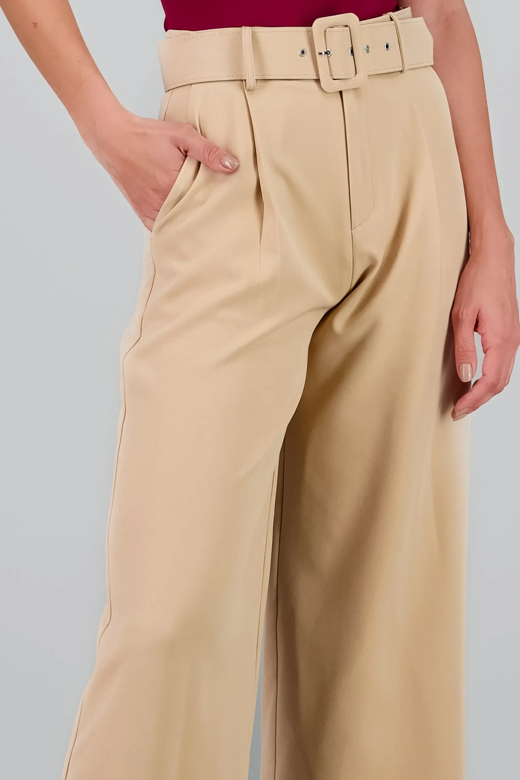 Shasa Basic Wide Leg Dress Pants With Belt