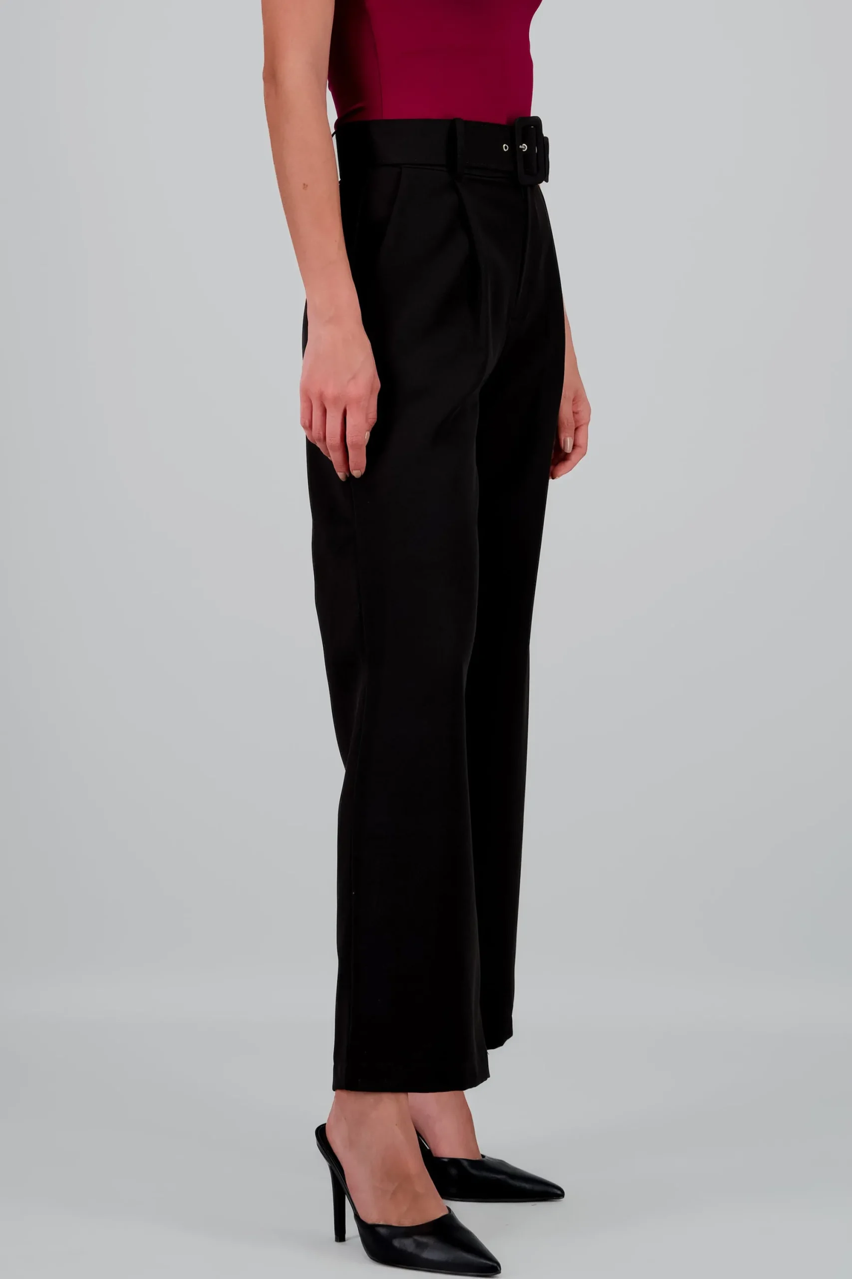 Shasa Basic Wide Leg Dress Pants With Belt