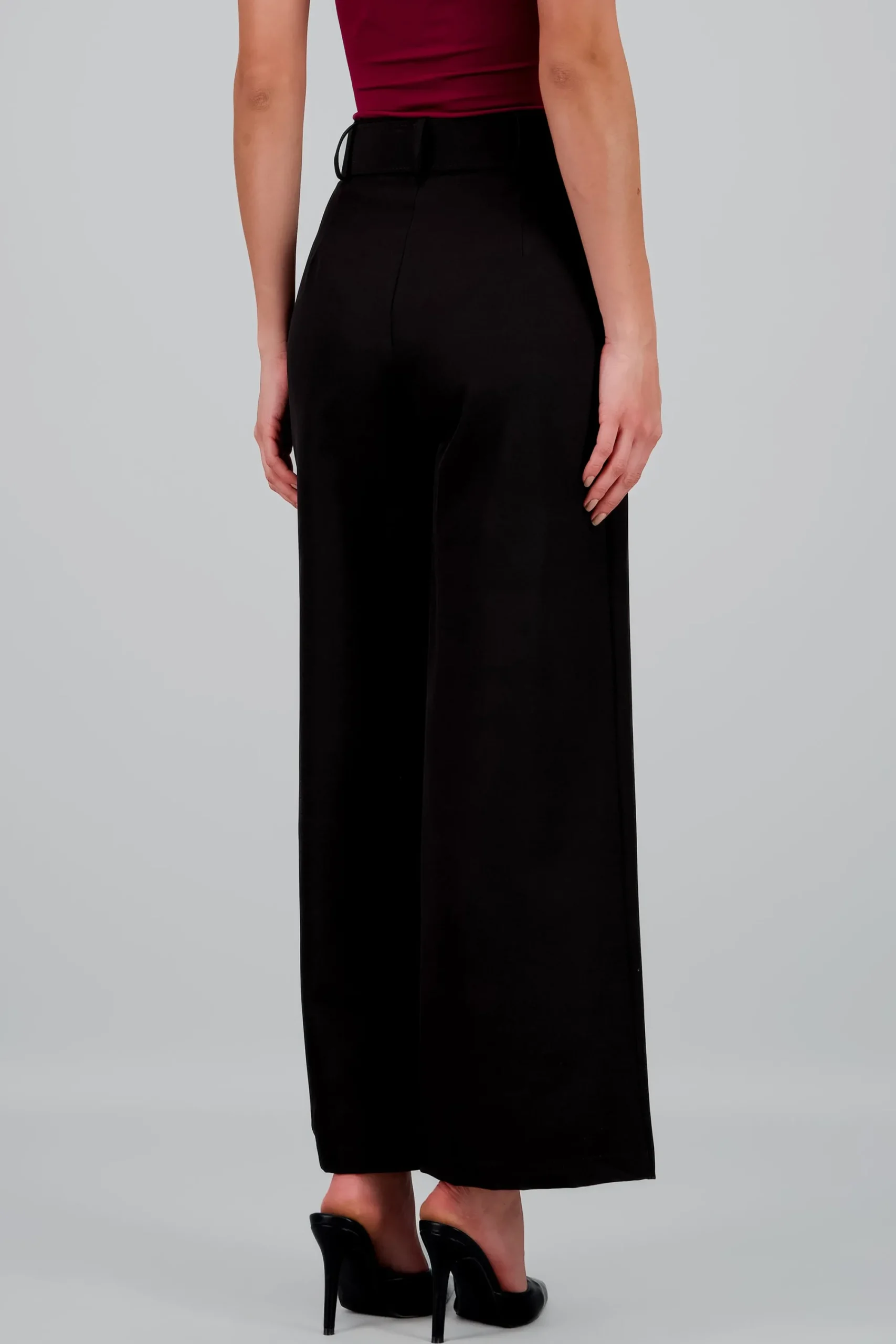 Shasa Basic Wide Leg Dress Pants With Belt