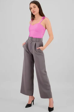 Shasa Basic Wide Leg Dress Pants With Belt