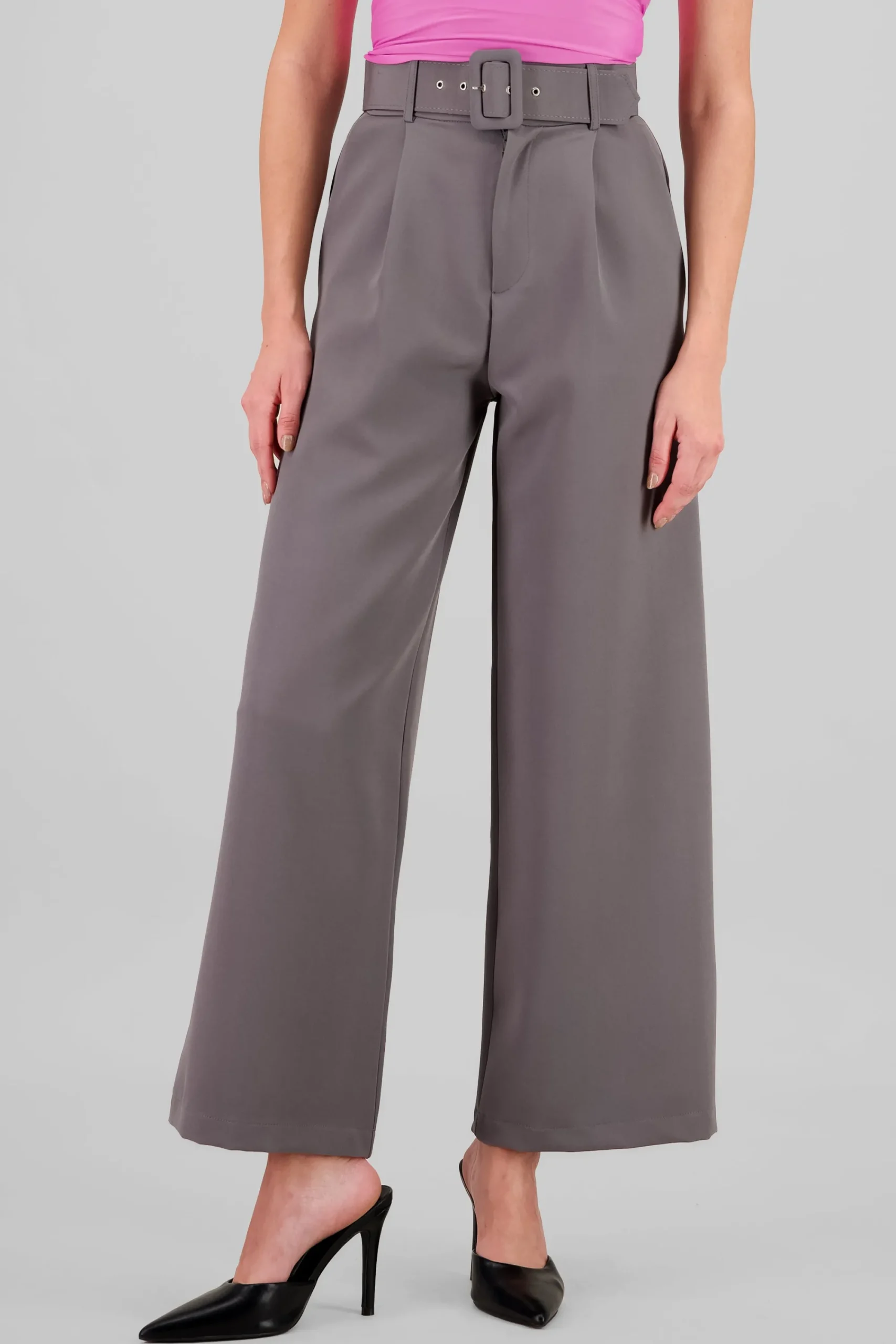 Shasa Basic Wide Leg Dress Pants With Belt