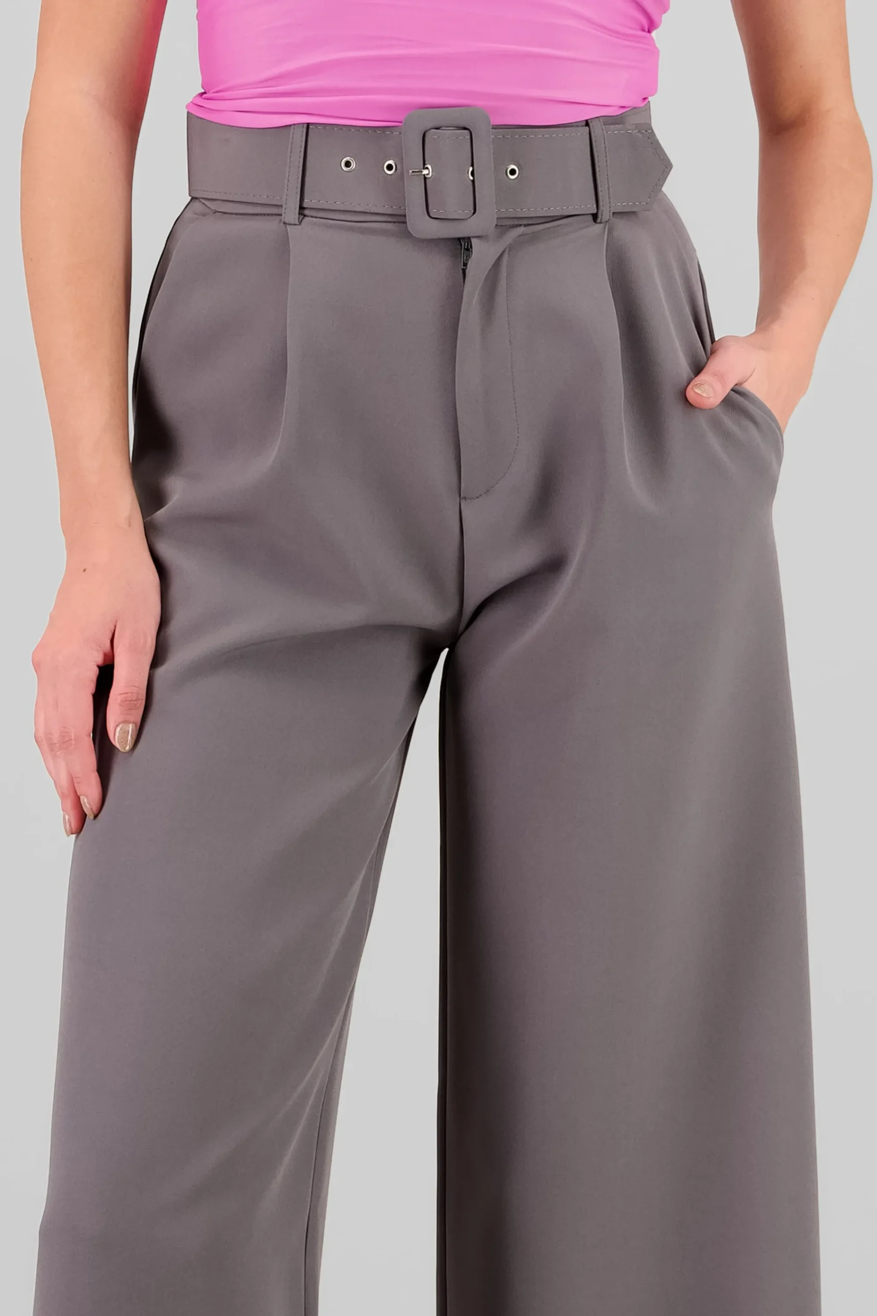Shasa Basic Wide Leg Dress Pants With Belt