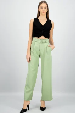 Shasa Basic Wide Leg Dress Pants With Belt