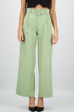 Shasa Basic Wide Leg Dress Pants With Belt