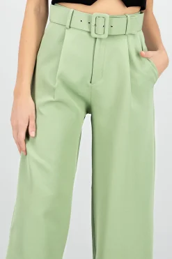 Shasa Basic Wide Leg Dress Pants With Belt