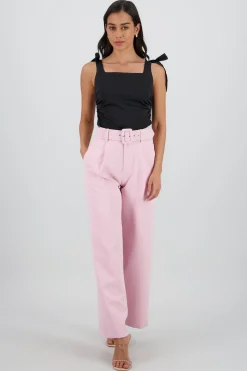 Shasa Basic Wide Leg Dress Pants With Belt