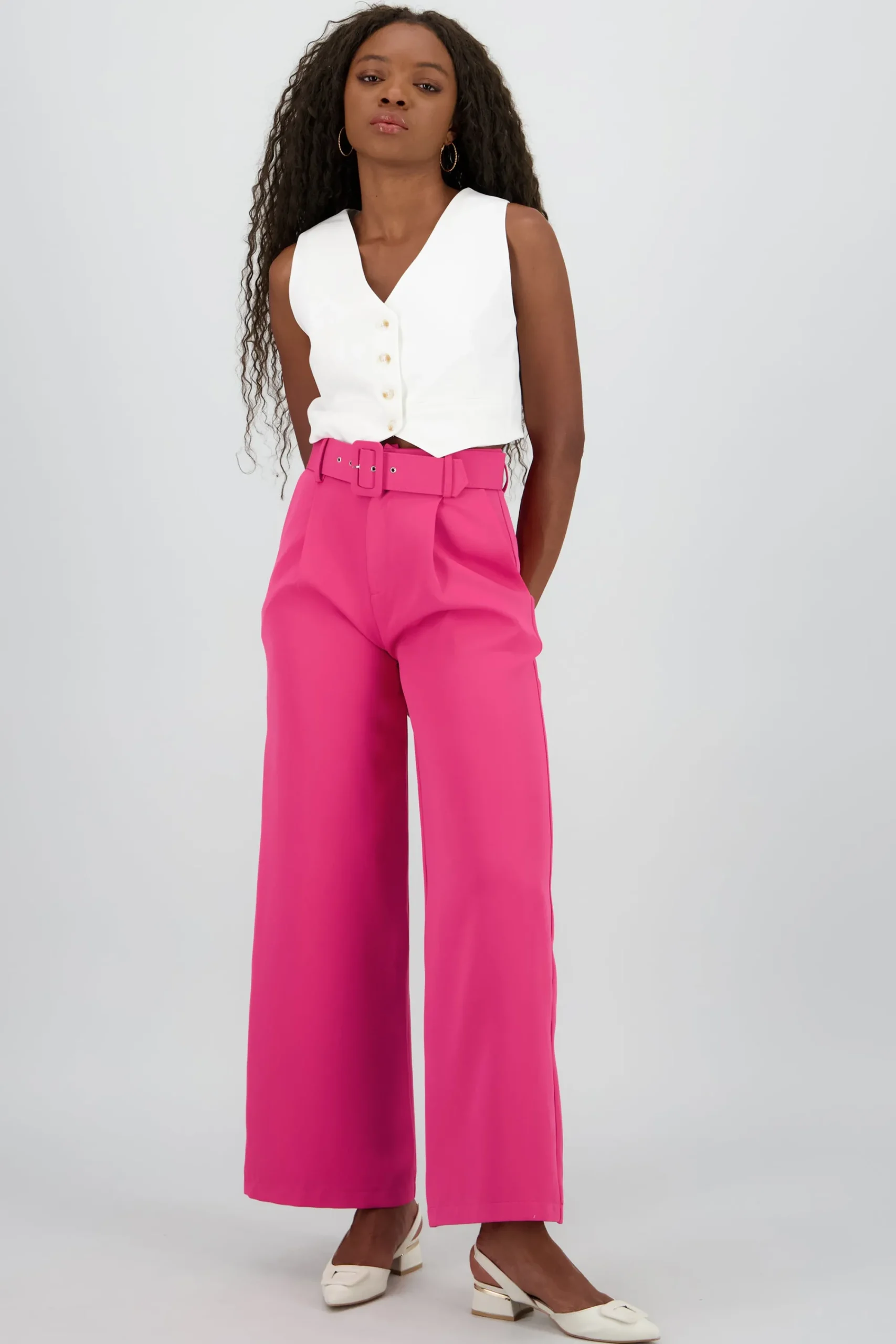 Shasa Basic Wide Leg Dress Pants With Belt
