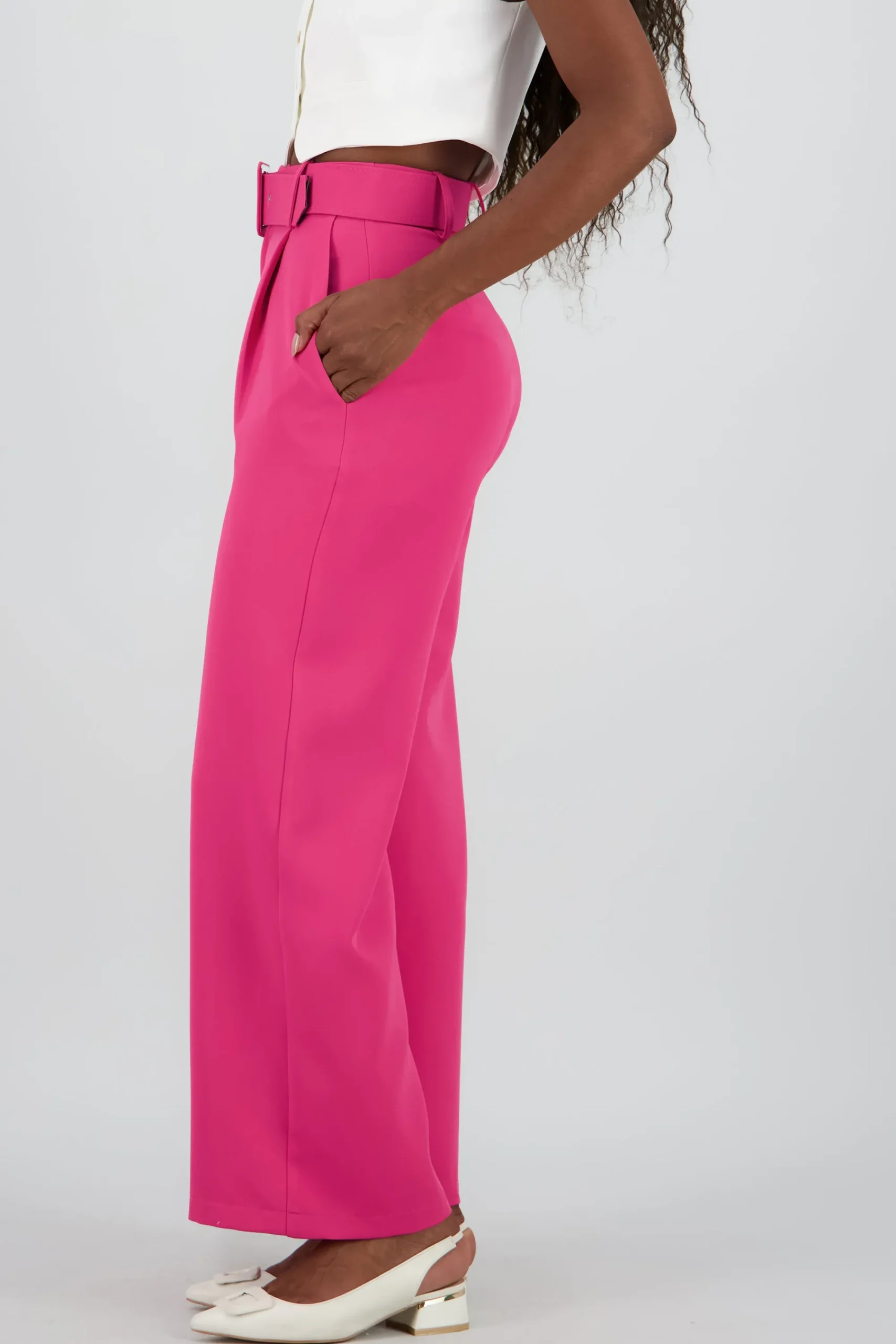 Shasa Basic Wide Leg Dress Pants With Belt