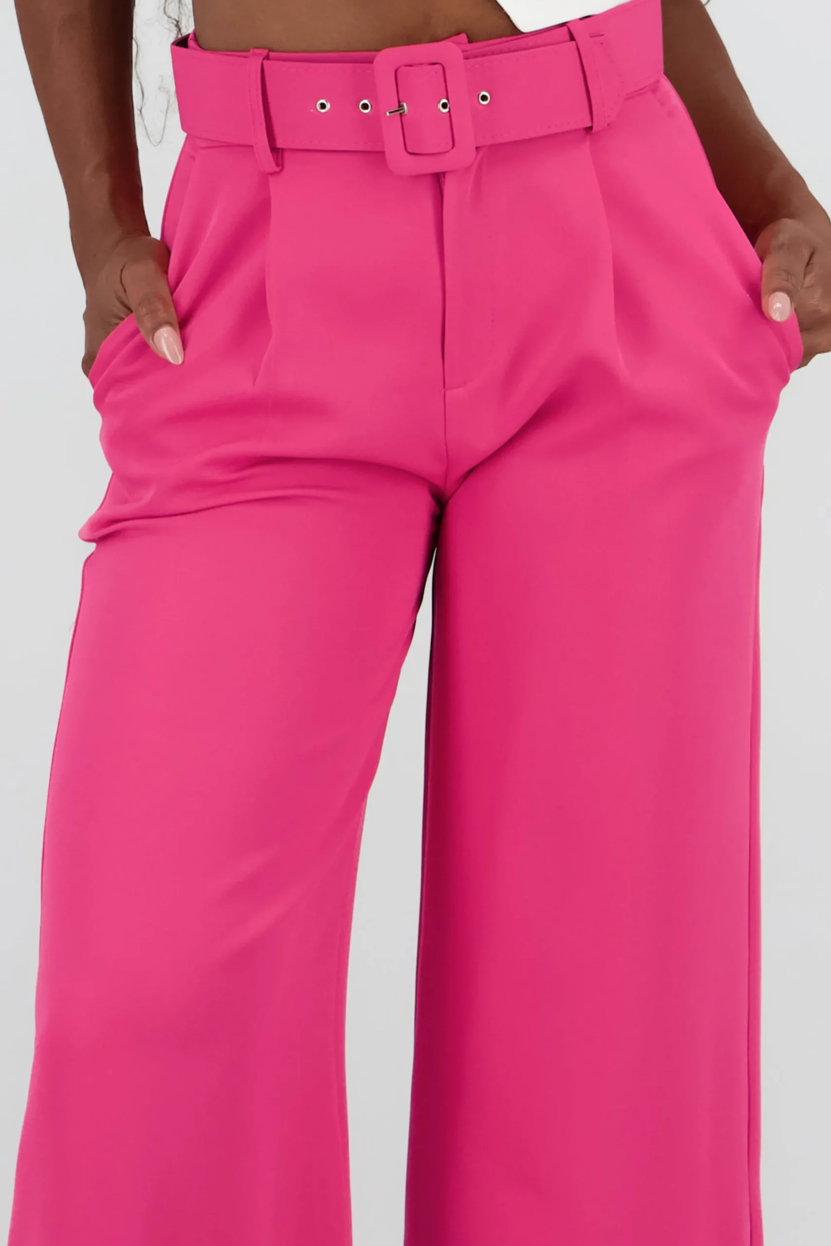 Shasa Basic Wide Leg Dress Pants With Belt