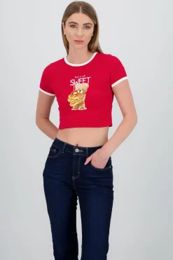 Shasa Bear Print Contrast T Shirt