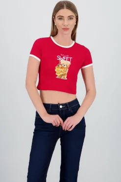 Shasa Bear Print Contrast T Shirt