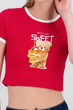 Shasa Bear Print Contrast T Shirt