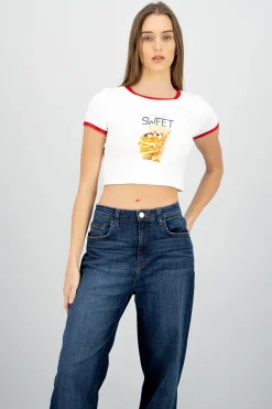 Shasa Bear Print Contrast T Shirt