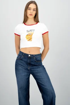 Shasa Bear Print Contrast T Shirt