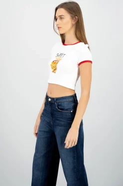 Shasa Bear Print Contrast T Shirt