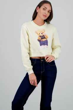 Shasa Bear Print Cropped Sweatshirt