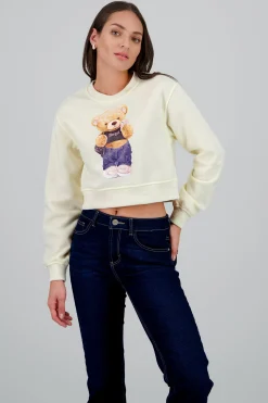 Shasa Bear Print Cropped Sweatshirt