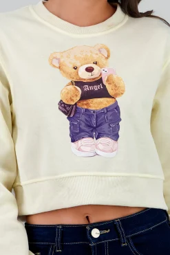 Shasa Bear Print Cropped Sweatshirt