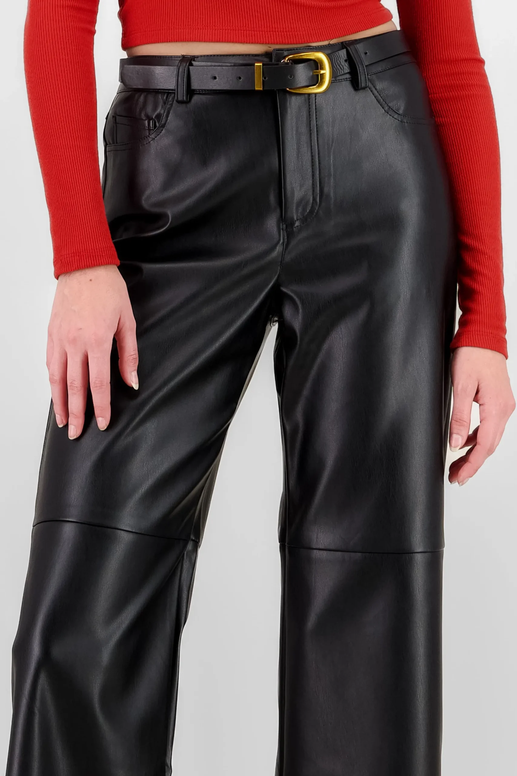 Shasa Belt Detail Straight Pants