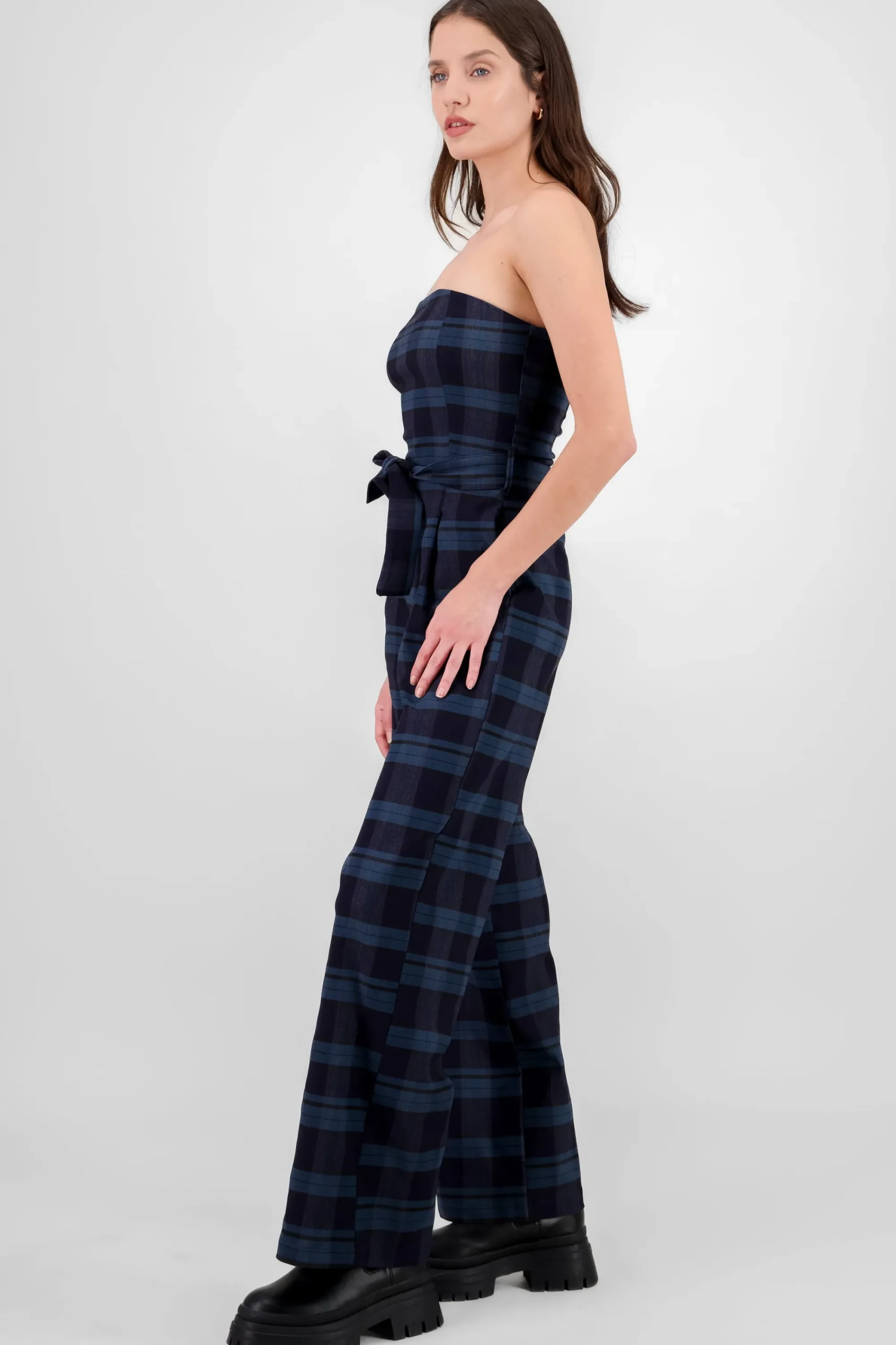 Shasa Belted Plaid Jumpsuit