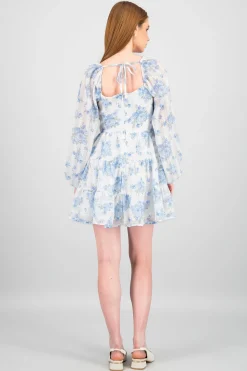 Shasa Bow and Flowers Long Sleeve Mini Dress
