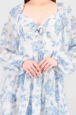 Shasa Bow and Flowers Long Sleeve Mini Dress