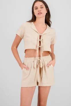 Shasa Bow Detail Crop Shirt
