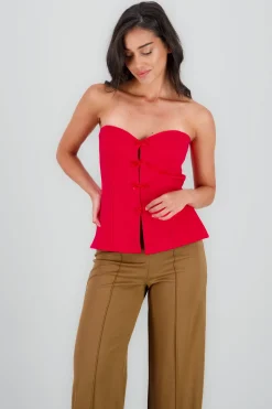 Shasa Bow Detail Heart Neckline Top