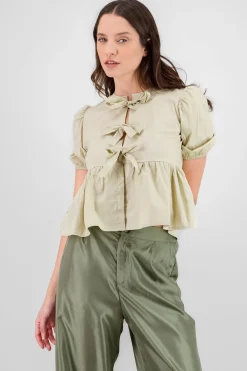 Shasa Bow Detail Puffed Sleeve Blouse