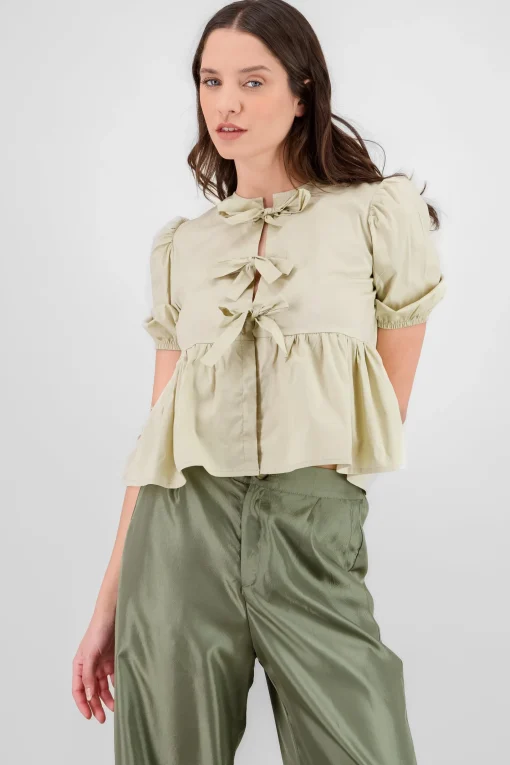 Shasa Bow Detail Puffed Sleeve Blouse