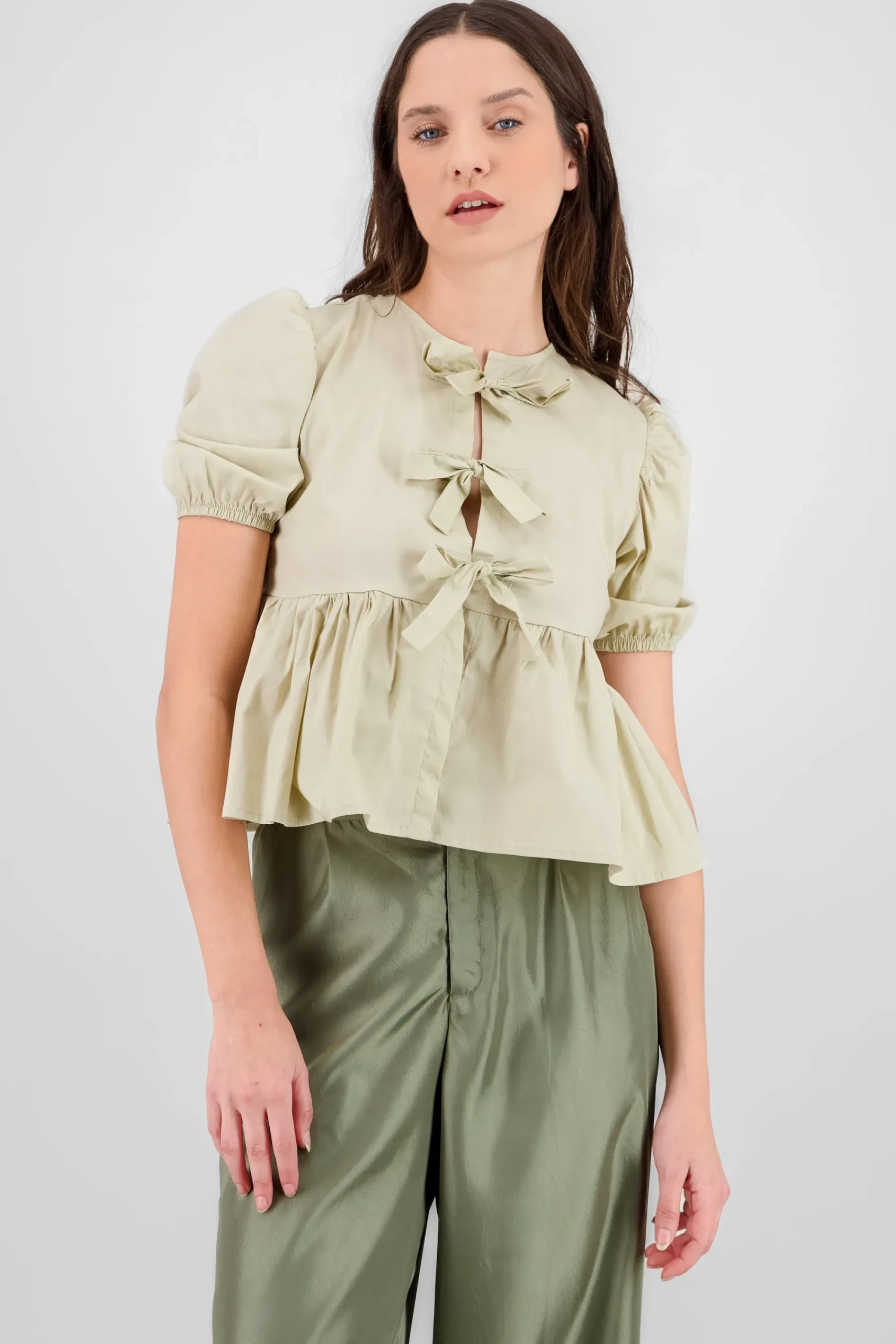 Shasa Bow Detail Puffed Sleeve Blouse