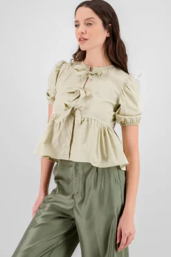 Shasa Bow Detail Puffed Sleeve Blouse