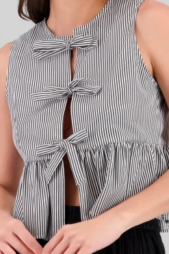 Shasa Bow Detail Striped Blouse