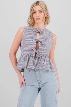 Shasa Bow Detail Striped Blouse