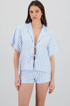 Shasa Bow Detail Striped Shirt