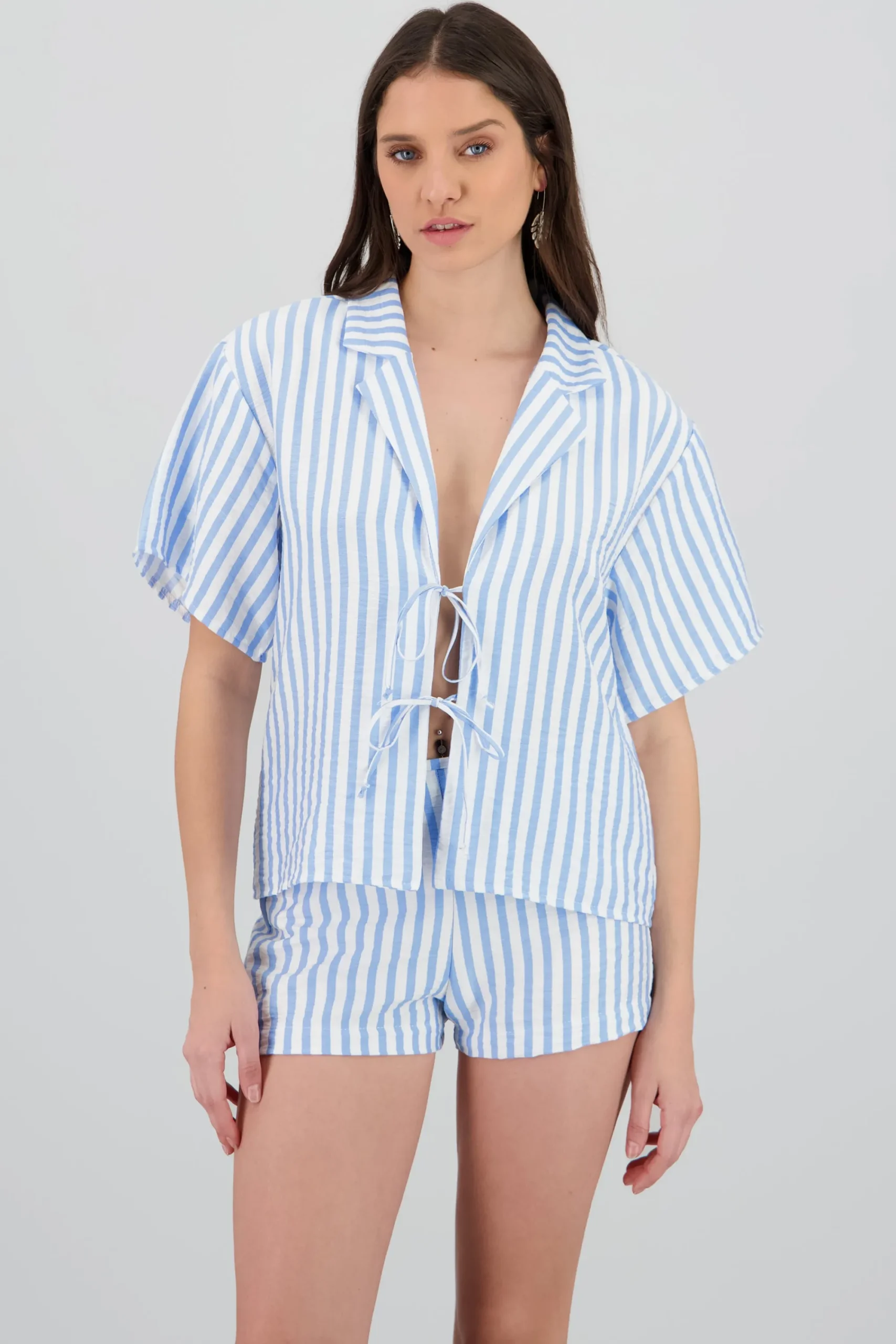 Shasa Bow Detail Striped Shirt