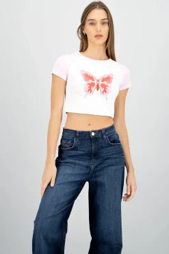 Shasa Butterfly Print Crop T Shirt