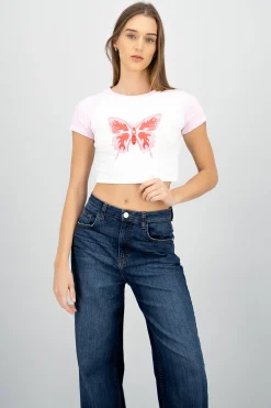 Shasa Butterfly Print Crop T Shirt