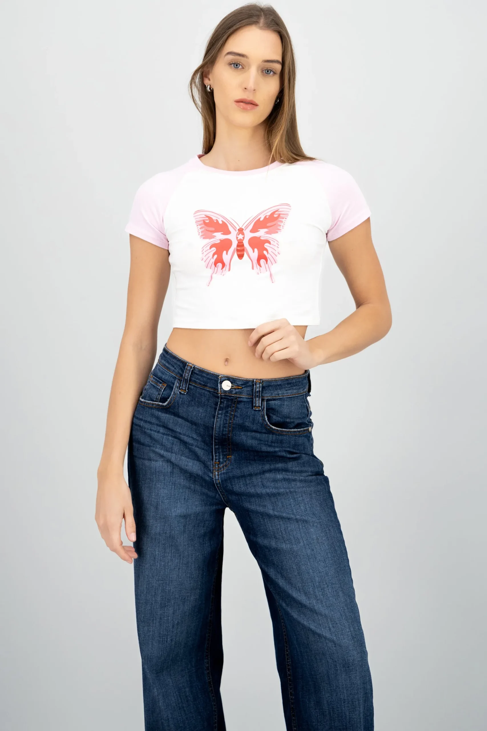 Shasa Butterfly Print Crop T Shirt