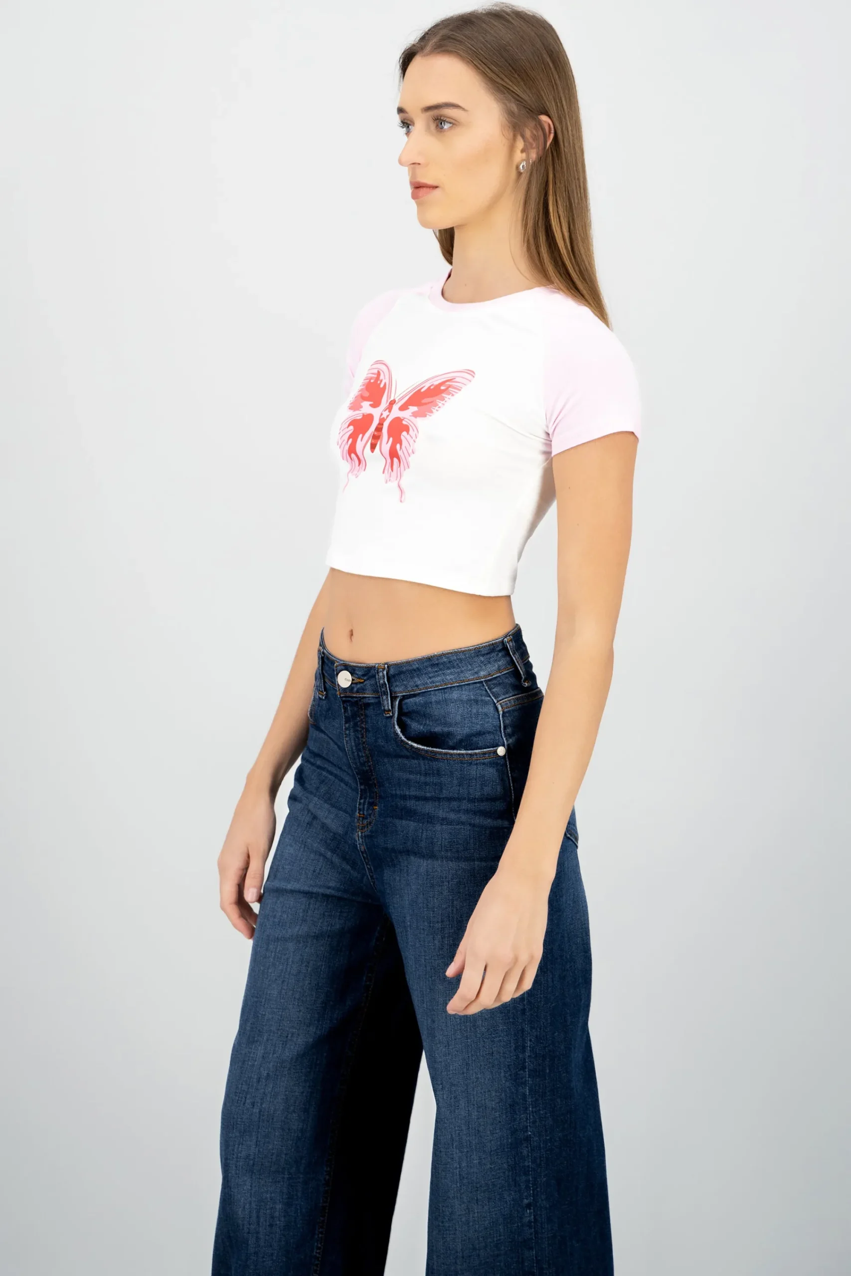 Shasa Butterfly Print Crop T Shirt