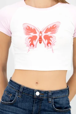 Shasa Butterfly Print Crop T Shirt